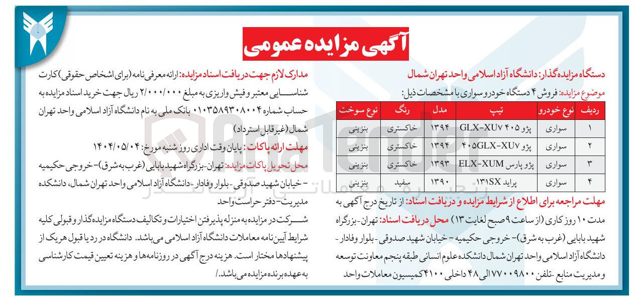 تصویر کوچک آگهی  فروش ۴ دستگاه خودرو سواری