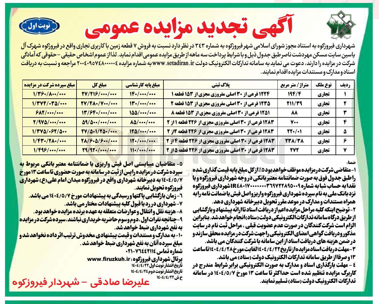 تصویر کوچک آگهی فروش ۷ قطعه زمین با کاربری تجاری 