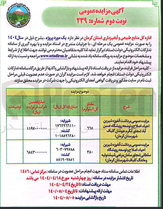 تصویر کوچک آگهی برداشت آنغوزه شیرین احیا، اصلاح و توسعه رویشگاه به مقدار ۶۶۵ کیلوگرم و برداشت آنغوزه شیرین احیا، اصلاح و توسعه رویشگاه سلطانی به مقدار ۳۸۰ کیلوگرم