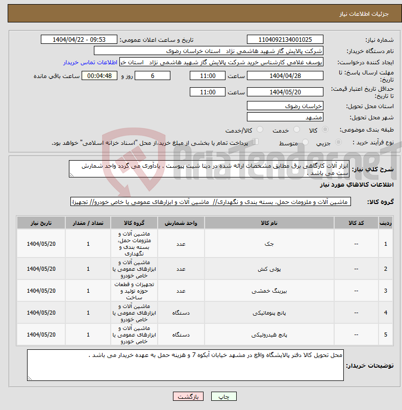 تصویر کوچک آگهی نیاز انتخاب تامین کننده-ابزار آلات کارگاهی برق مطابق مشخصات ارائه شده در دیتا شیت پیوست . یادآوری می گردد واحد شمارش ست می باشد .