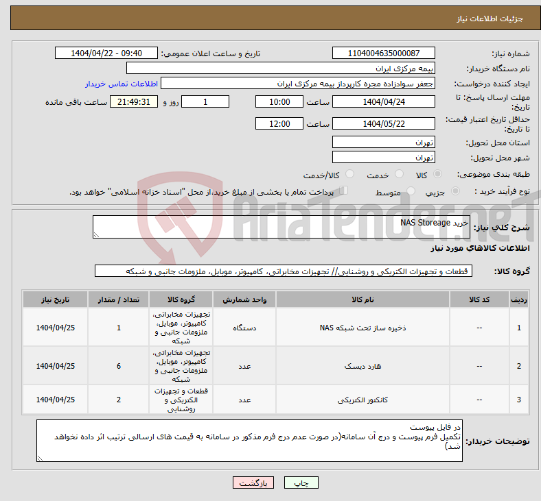 تصویر کوچک آگهی نیاز انتخاب تامین کننده-خرید NAS Storeage