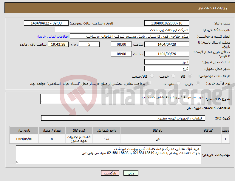 تصویر کوچک آگهی نیاز انتخاب تامین کننده-خرید مجموعه فن و شبکه آهنی کف کاذب 