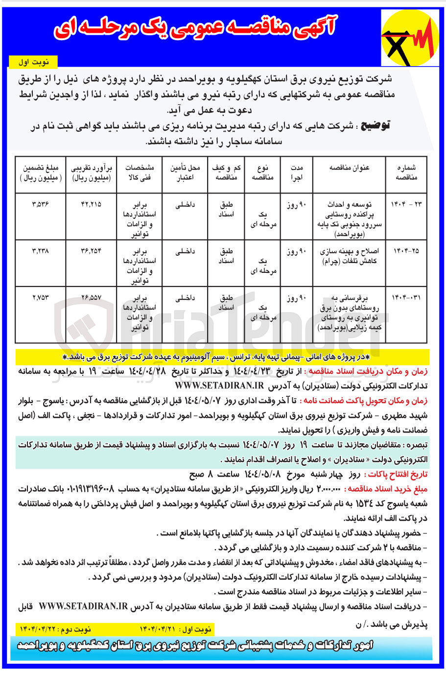 تصویر کوچک آگهی اصلاح و بهینه سازی کاهش تلفات (چرام ) 