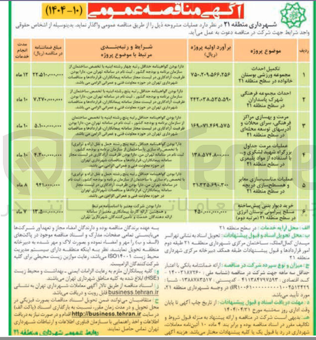 تصویر کوچک آگهی عملیات مرمت جداول بزرگراه شهید لشگری و با استفاده از مواد پلیمری در سطح منطقه ۲۱ 
