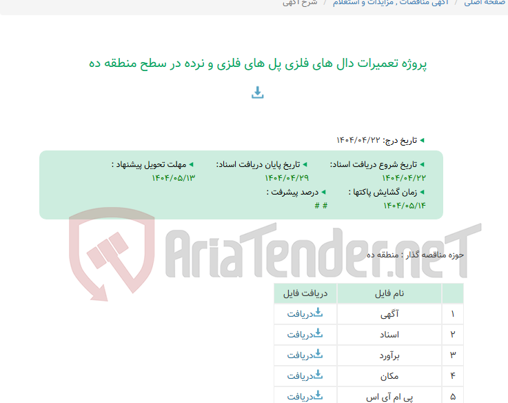 تصویر کوچک آگهی پروژه تعمیرات دال های فلزی پل های فلزی و نرده در سطح منطقه ده