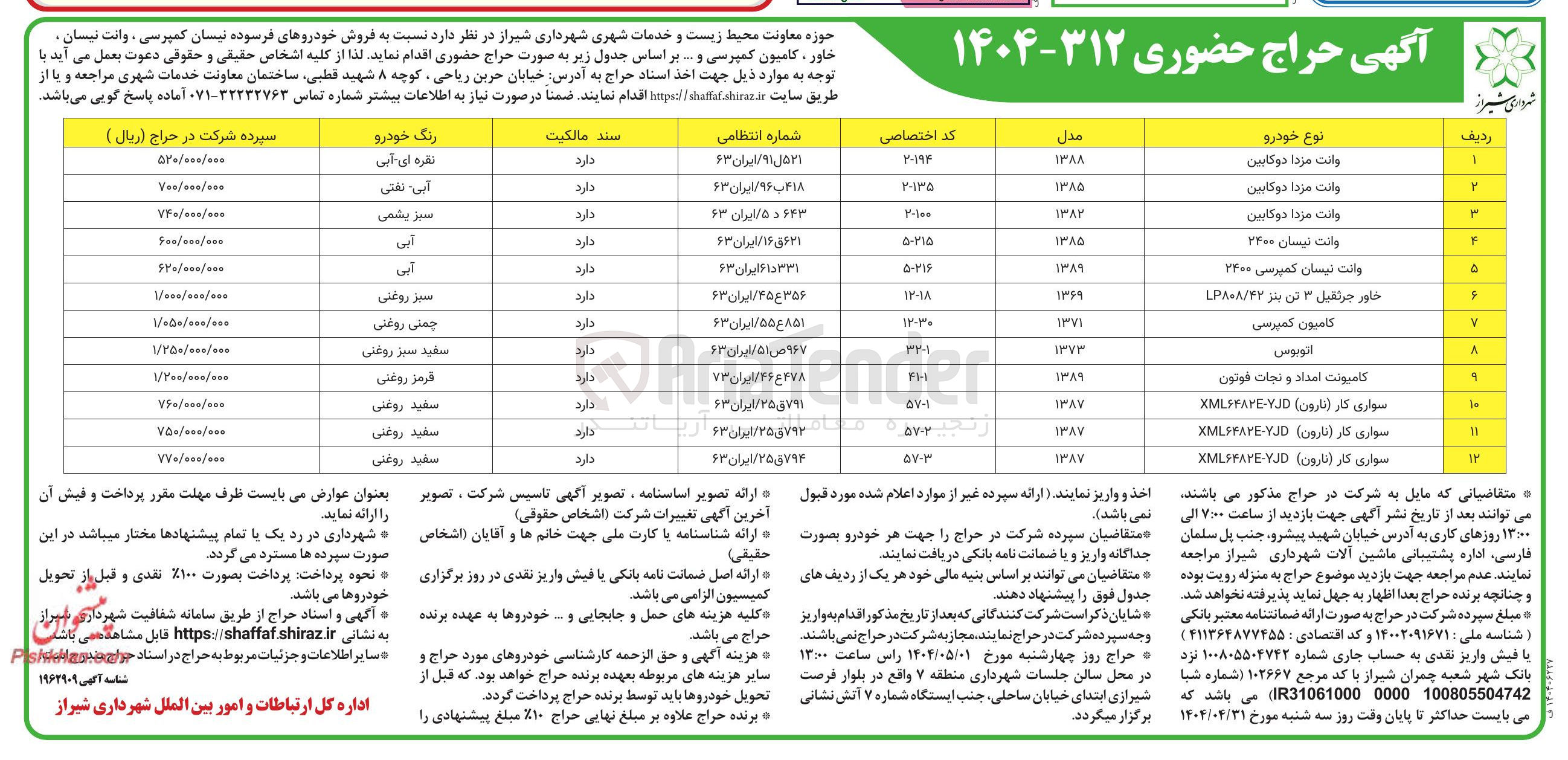 تصویر کوچک آگهی  فروش خودروهای فرسوده نیسان کمپرسی ، وانت نیسان . خاور ، کامیون کمپرسی و ... در 12 ردیف