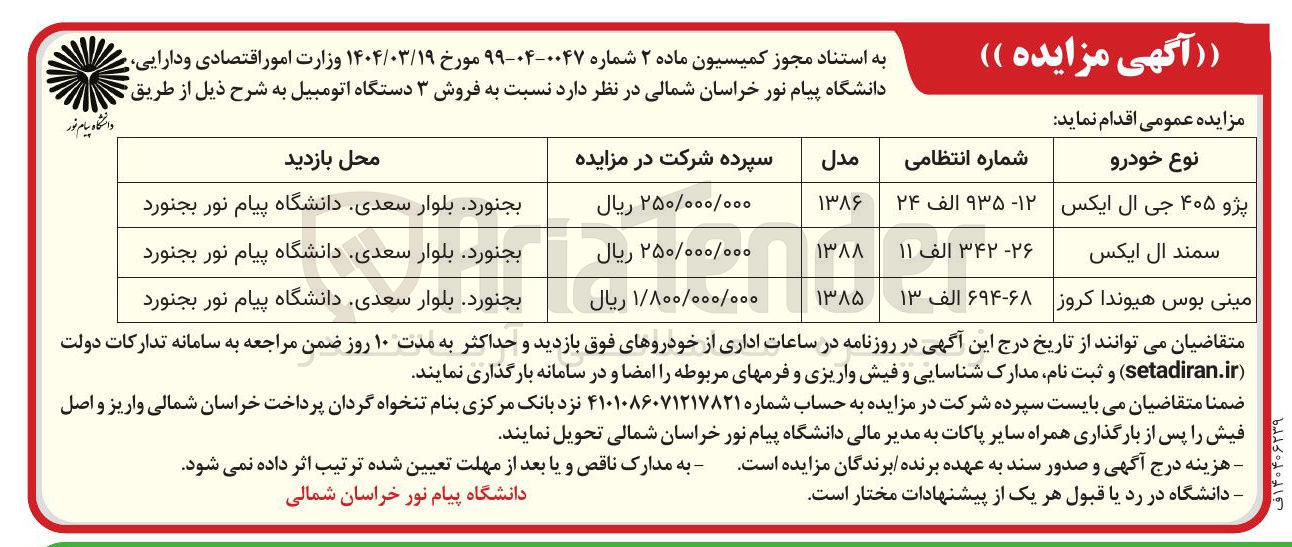 تصویر کوچک آگهی فروش ۳ دستگاه اتومبیل (پژو ۴۰۵ جی ال ایکس - سمند ال ایکس - مینی بوس هیوندا کروز)