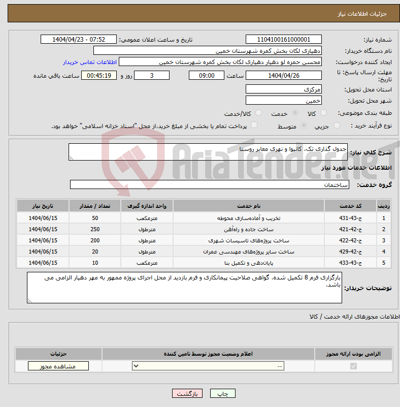 تصویر کوچک آگهی نیاز انتخاب تامین کننده-جدول گذاری تک، کانیوا و نهری معابر روستا