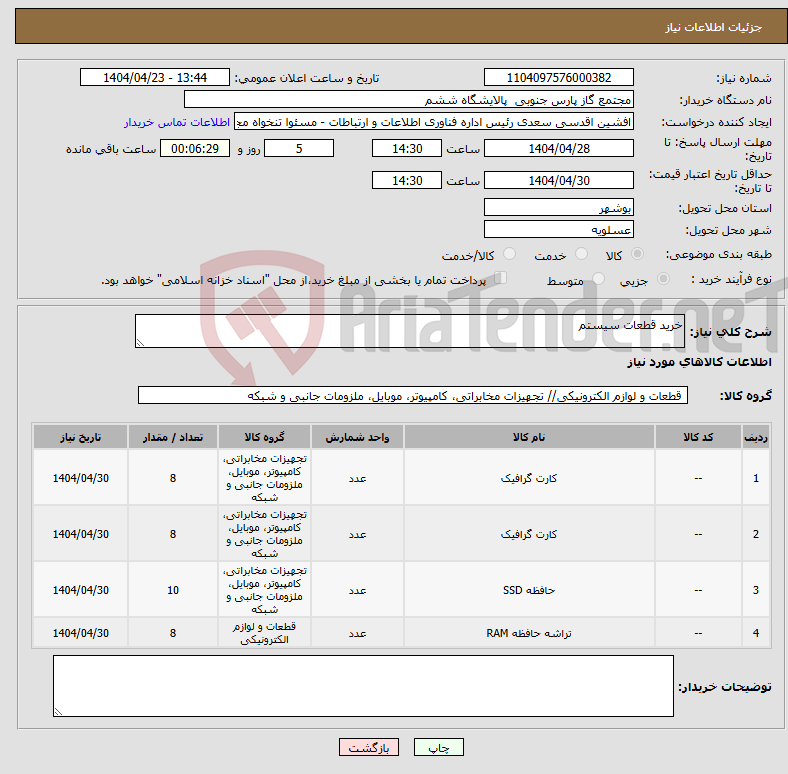 تصویر کوچک آگهی نیاز انتخاب تامین کننده-خرید قطعات سیستم