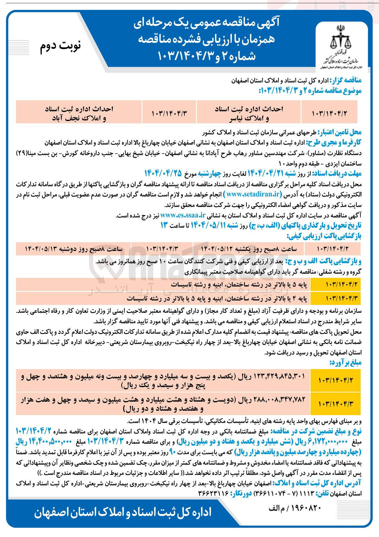 تصویر کوچک آگهی احداث اداره ثبت اسناد و املاک