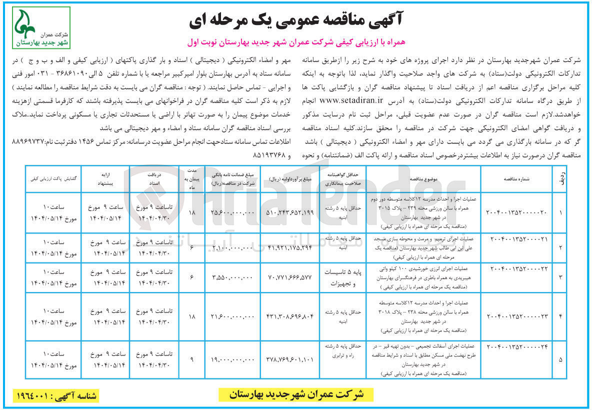 تصویر کوچک آگهی عملیات اجرای انرژی خورشیدی ۱۰۰ کیلو واتی هیبریدی به همراه باطری 