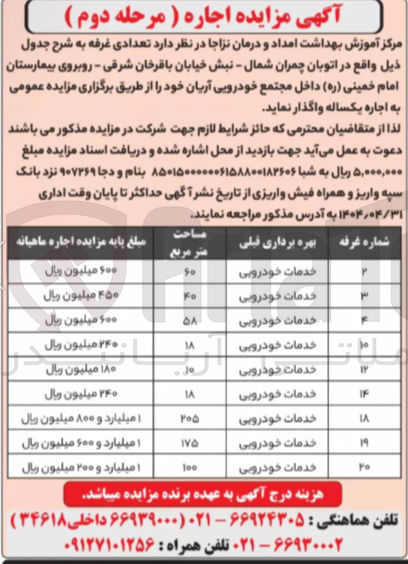 تصویر کوچک آگهی اجاره تعدادی غرفه خدمات خودرویی