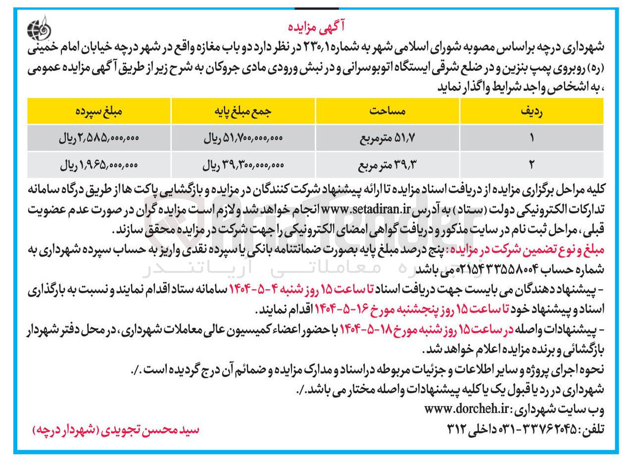 تصویر کوچک آگهی اجاره دو باب مغازه 