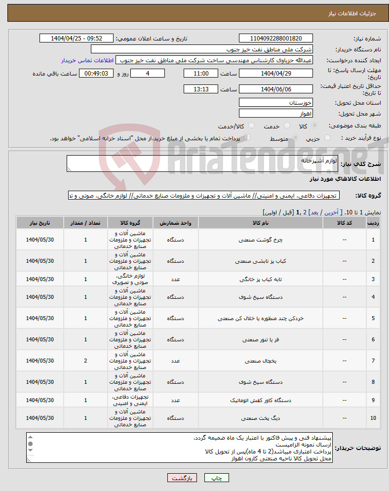 تصویر کوچک آگهی نیاز انتخاب تامین کننده-لوازم آشپزخانه