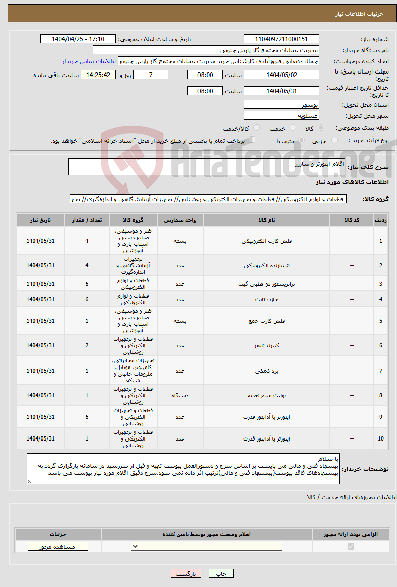تصویر کوچک آگهی نیاز انتخاب تامین کننده-اقلام اینورتر و شارژر 