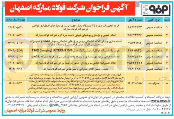 تصویر کوچک آگهی خدمات اجرایی پروژه بهینه سازی و توسعه واحد پساب شرکت فولاد مبارکه ( pu21 ) 