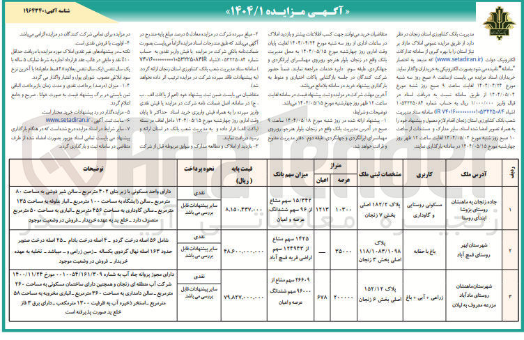 تصویر کوچک آگهی املاک مازاد