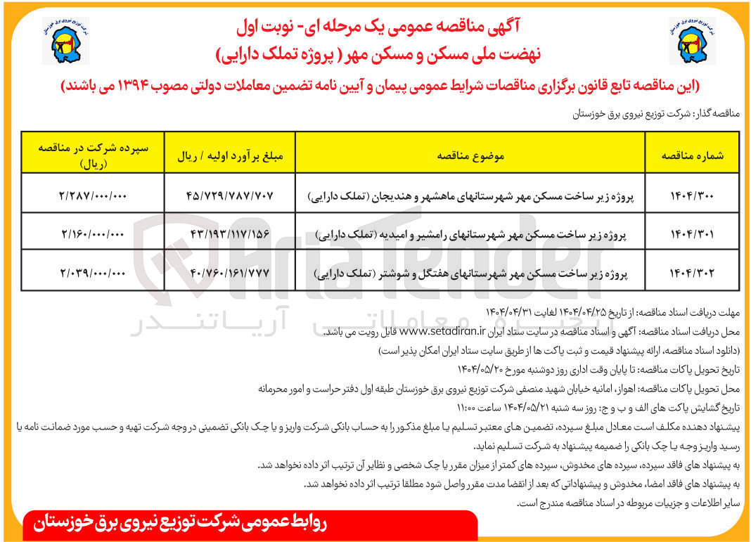 تصویر کوچک آگهی پروژه زیر ساخت مسکن مهر