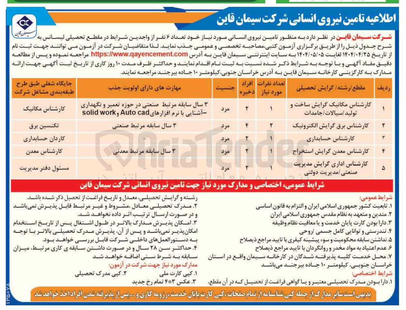 تصویر کوچک آگهی تامین نیروی انسانی مورد نیاز خود (تعداد ۶ نفر) 