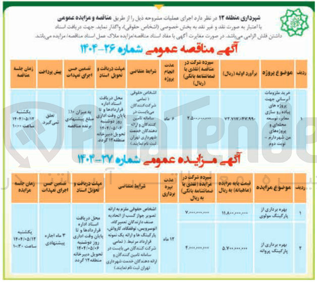 تصویر کوچک آگهی بهره برداری از پارکینگ مولوی و پروانه