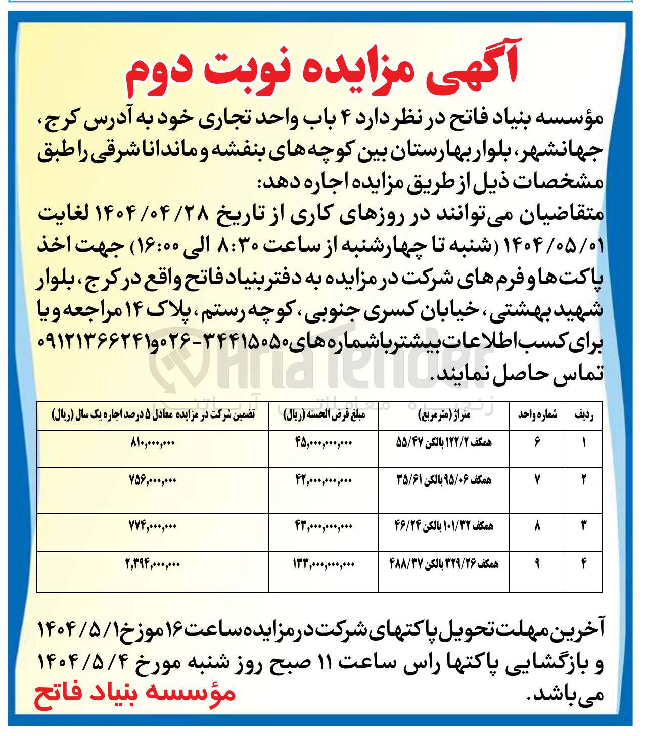 تصویر کوچک آگهی اجاره ۴ باب واحد تجاری