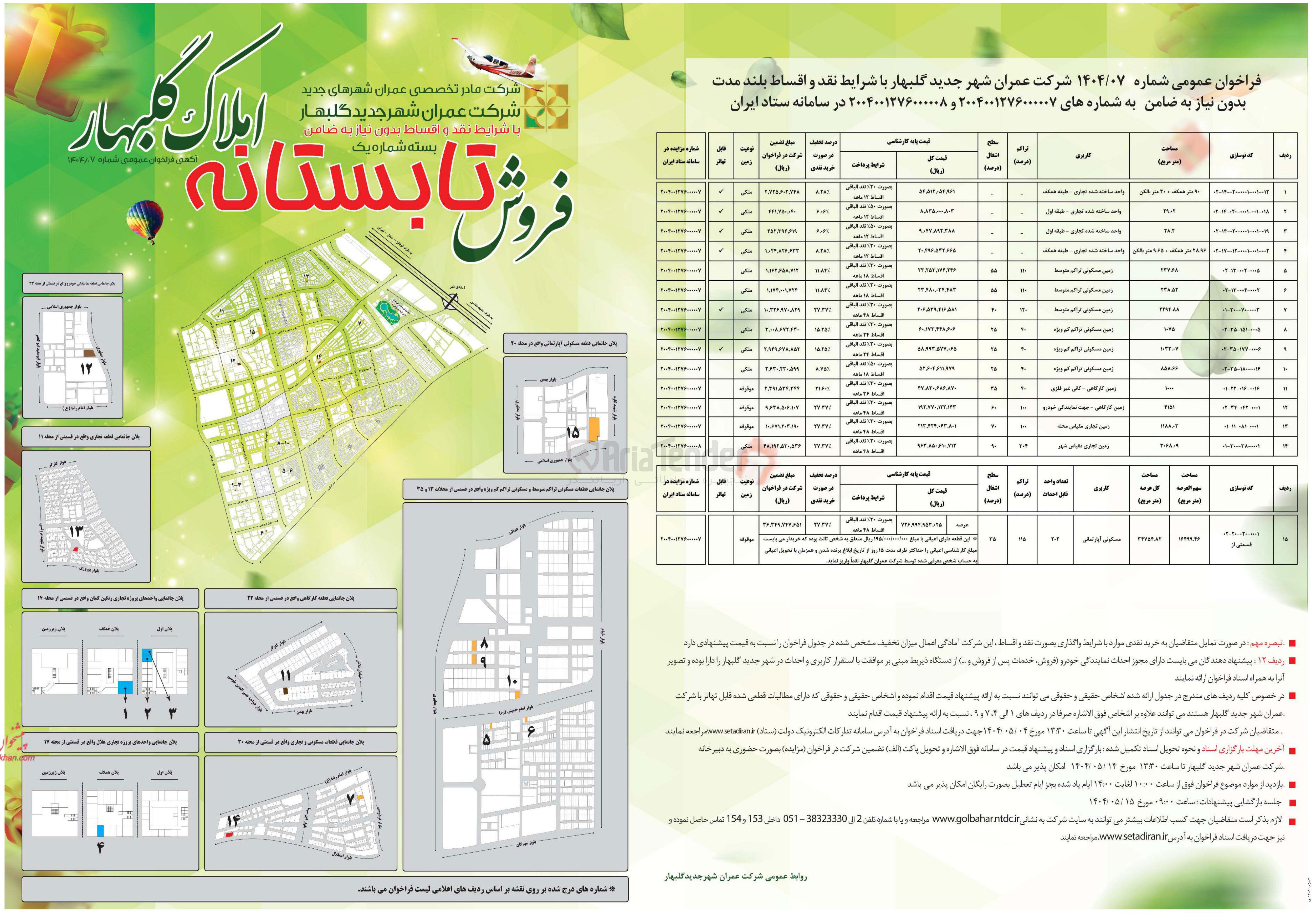 تصویر کوچک آگهی فروش املاک در 14 ردیف با کاربری های تجاری - مسکونی - کارگاهی