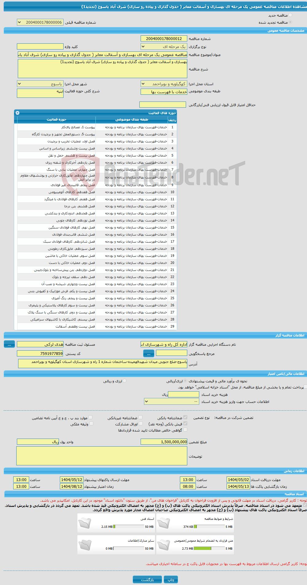 تصویر کوچک آگهی مناقصه عمومی یک مرحله ای بهسازی و آسفالت معابر ( جدول گذاری و پیاده رو سازی) شرف آباد یاسوج (تجدید1)