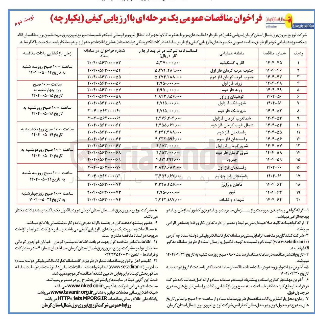 تصویر کوچک آگهی خرید کالا و تجهیزات انتقال نیرو و برقرسانی 