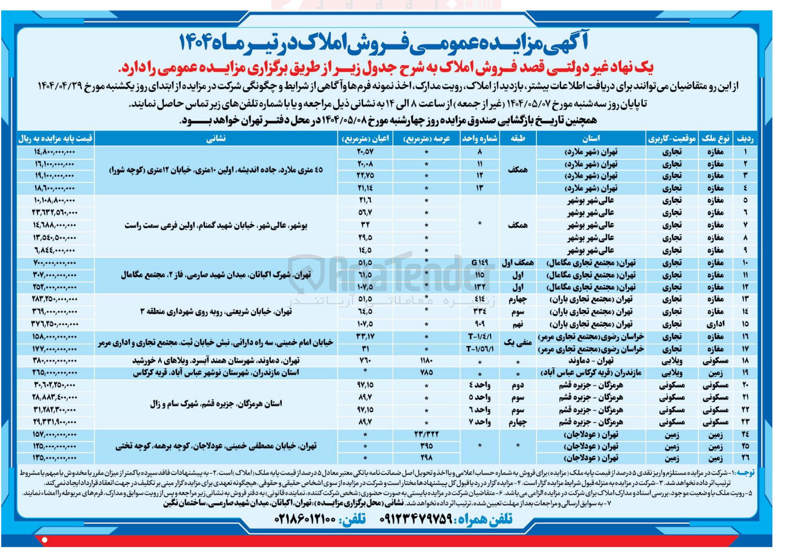 تصویر کوچک آگهی فروش املاک در 26 ردیف با کاربری تجاری - ویلایی - مسکونی