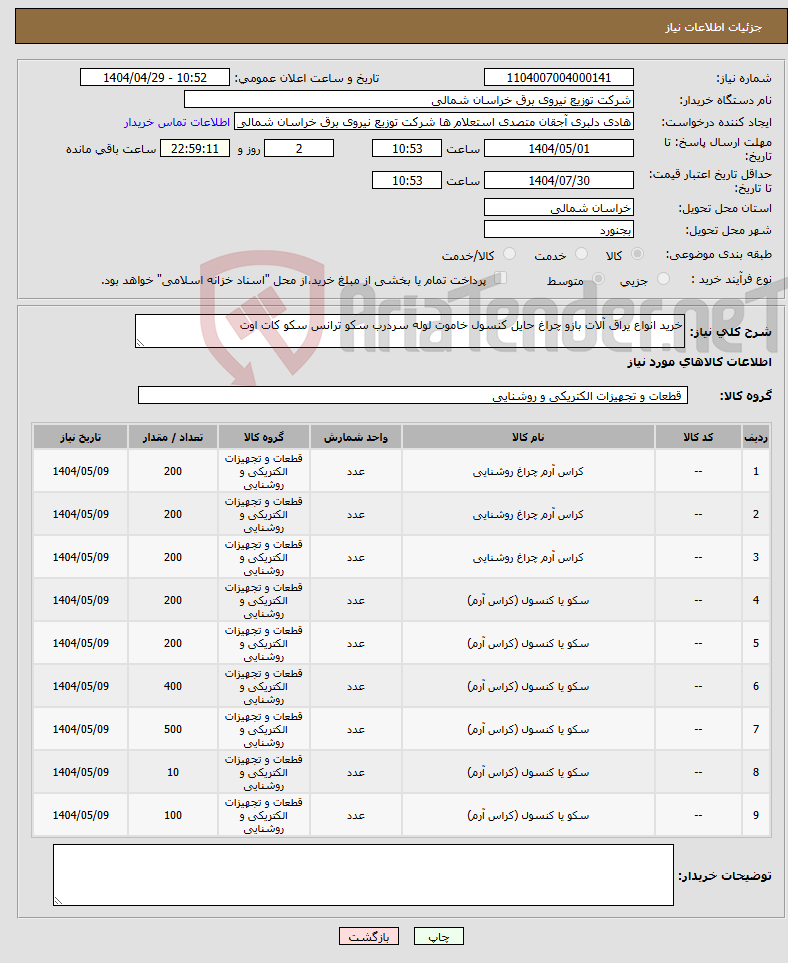 تصویر کوچک آگهی نیاز انتخاب تامین کننده-خرید انواع یراق آلات بازو چراغ حایل کنسول خاموت لوله سردرب سکو ترانس سکو کات اوت