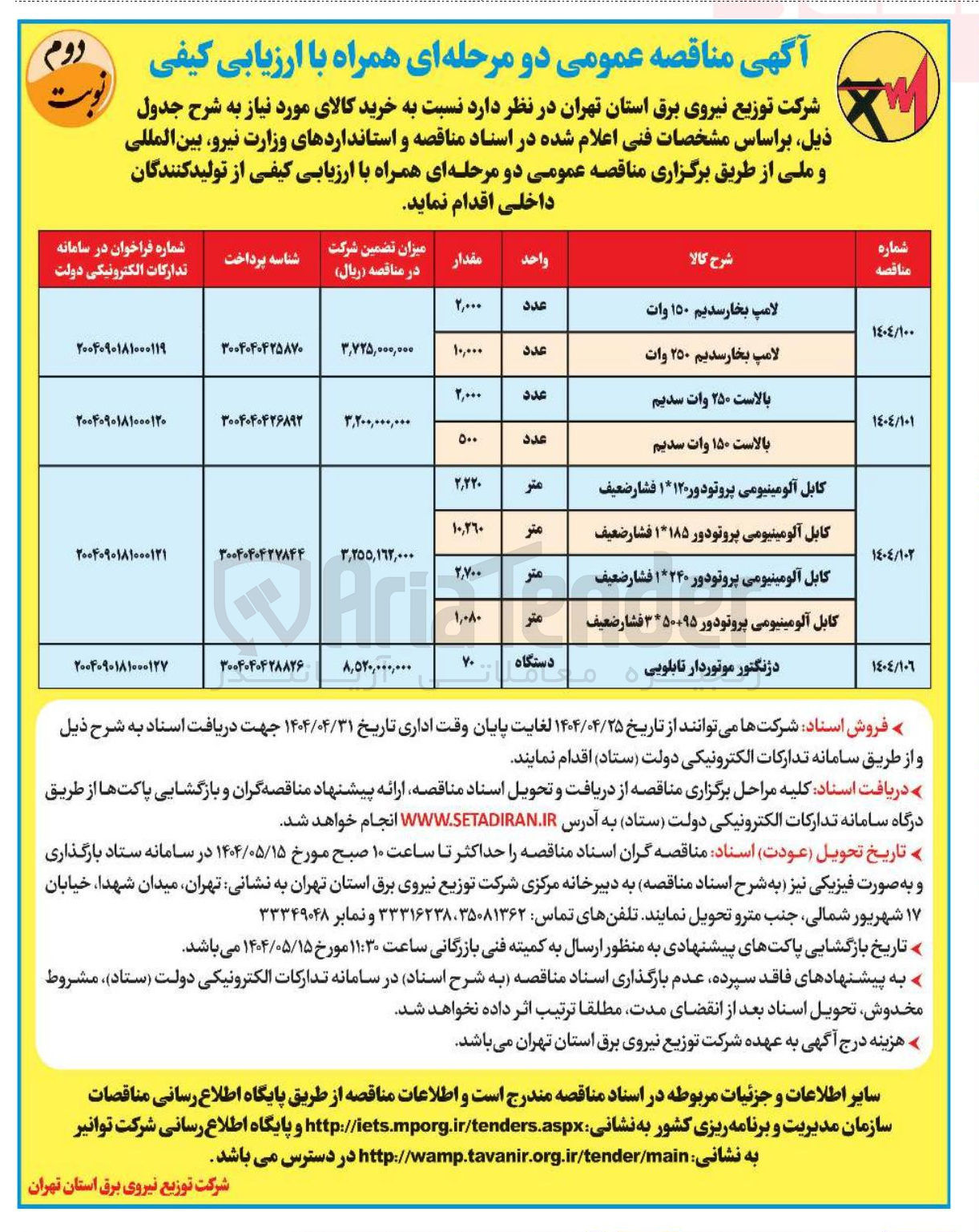تصویر کوچک آگهی کابل آلومینیومی پروتودور ۵۰۰۹۵ - ۳ فشار ضعیف 
