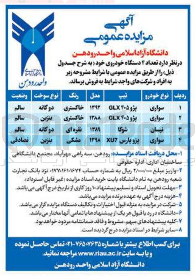 تصویر کوچک آگهی  تعداد ۴ دستگاه خودرو