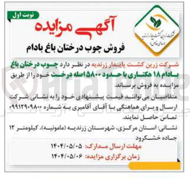 تصویر کوچک آگهی چوب درختان باغ بادام ۱۸ هکتاری با حدود ۵۸۰۰ اصله درخت 