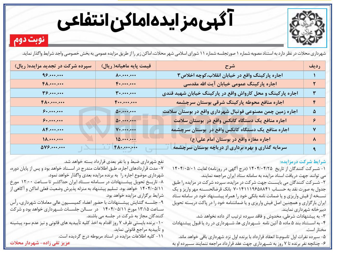 تصویر کوچک آگهی اجاره اماکن در 9 ردیف با کاربری پارکینگ - تجاری - ورزشی