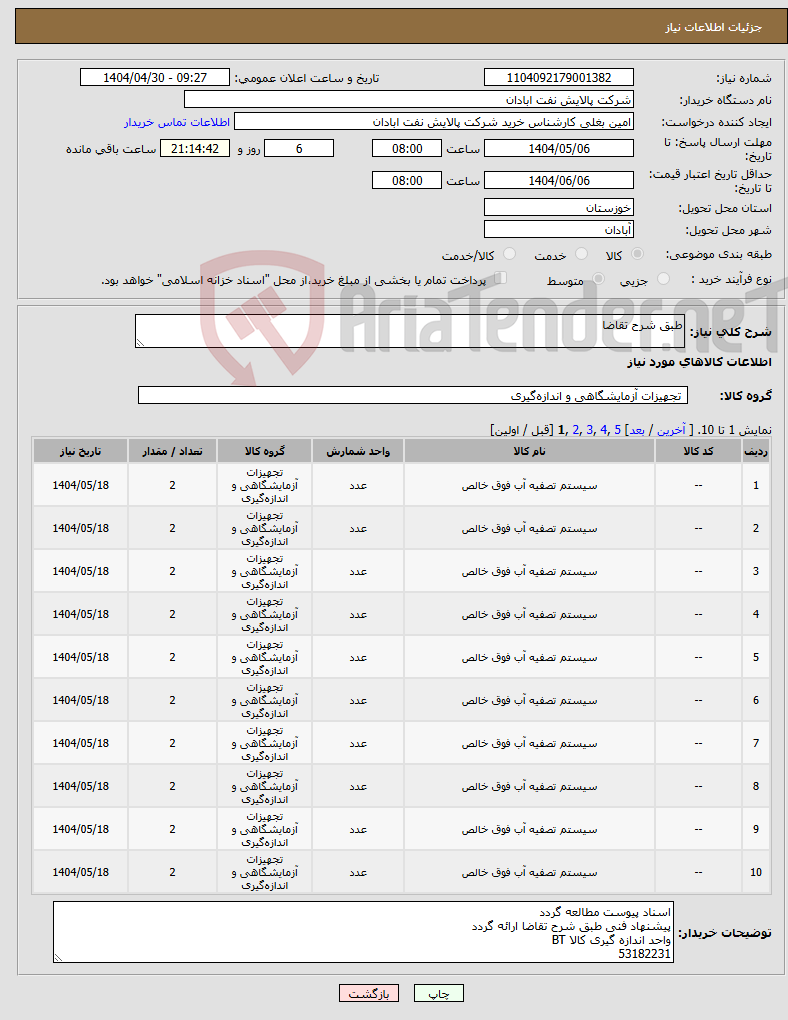 تصویر کوچک آگهی نیاز انتخاب تامین کننده-طبق شرح تقاضا