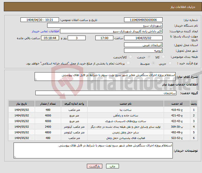 تصویر کوچک آگهی نیاز انتخاب تامین کننده-استعلام پروژه اجرای سنگفرش معابر شھر سرو نوبت سوم با شرایط در فایل ھای پیوستی