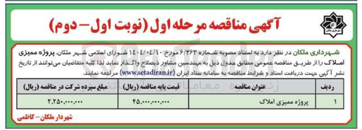 تصویر کوچک آگهی پروژه ممیزی املاک 