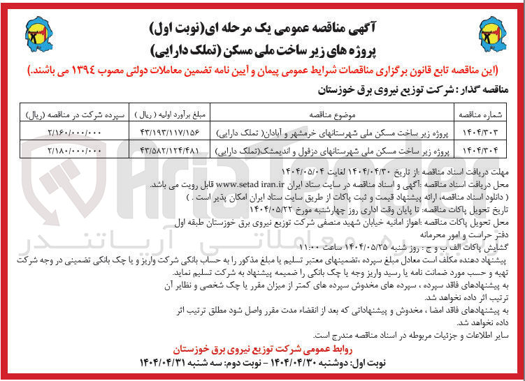 تصویر کوچک آگهی پروژه زیرساخت مسکن ملی