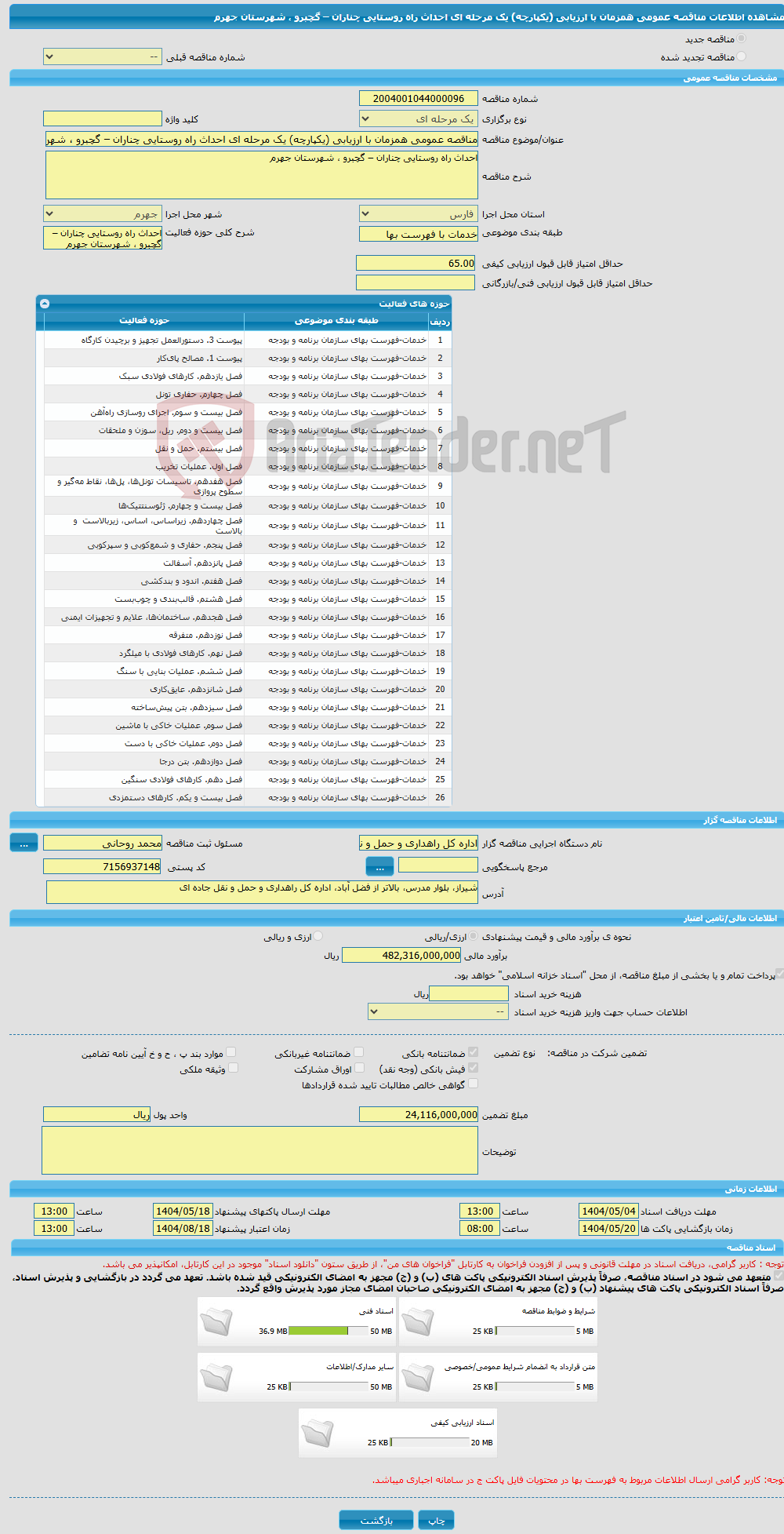تصویر کوچک آگهی مناقصه عمومی همزمان با ارزیابی (یکپارچه) یک مرحله ای احداث راه روستایی چناران – گچبرو ، شهرستان جهرم