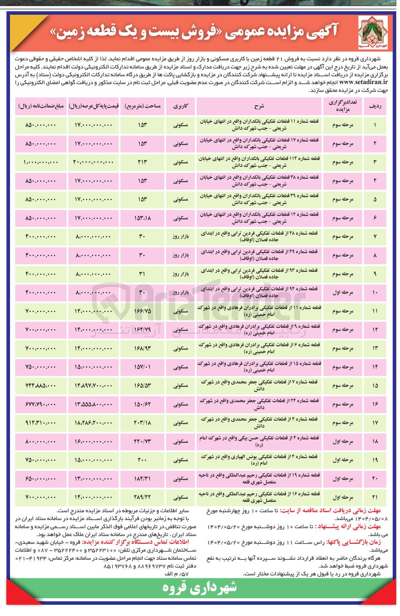 تصویر کوچک آگهی  فروش ۲۱ قطعه زمین با کاربری مسکونی و بازار روز 
