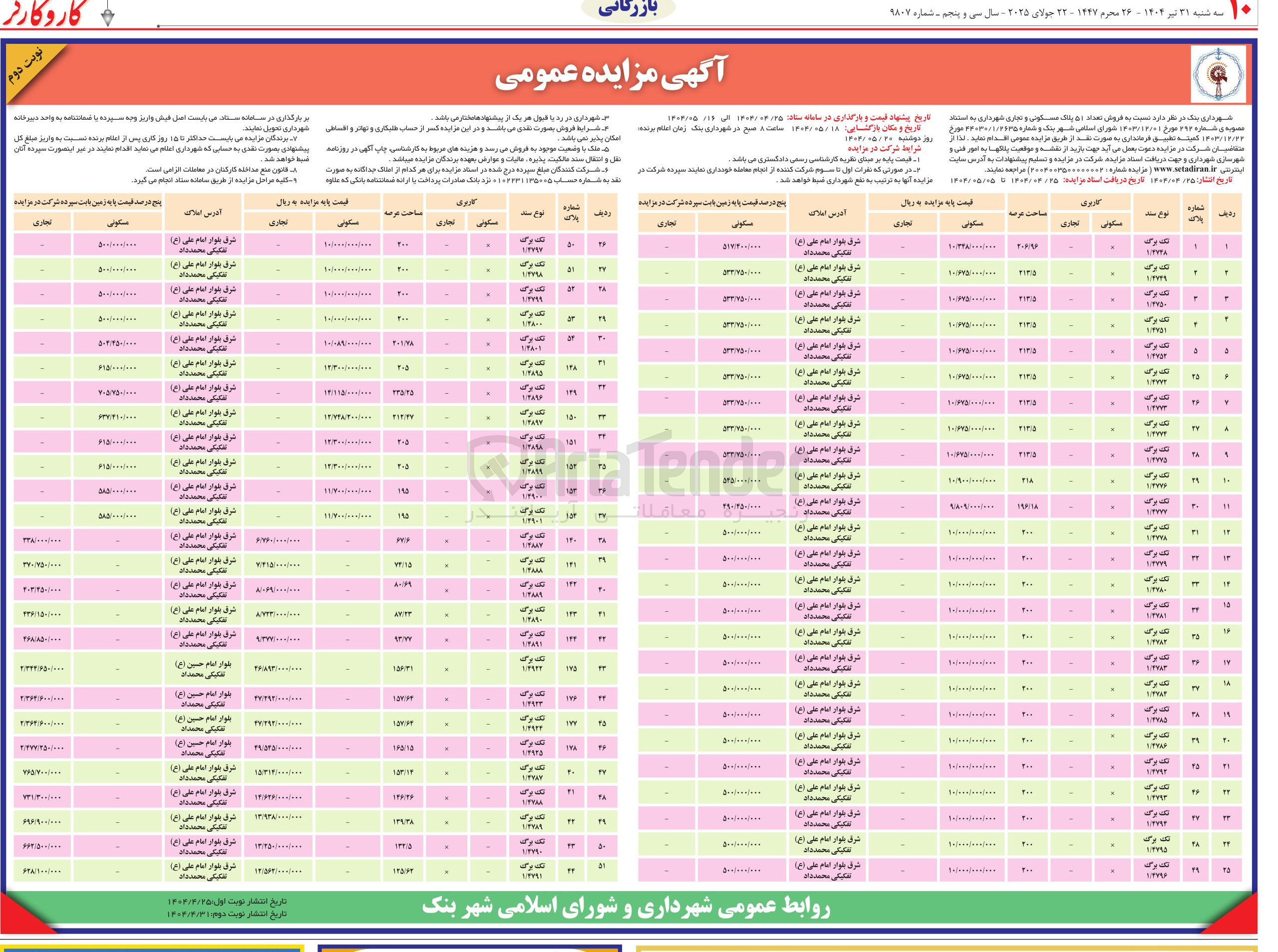 تصویر کوچک آگهی فروش 51 پلاک مسکونی
