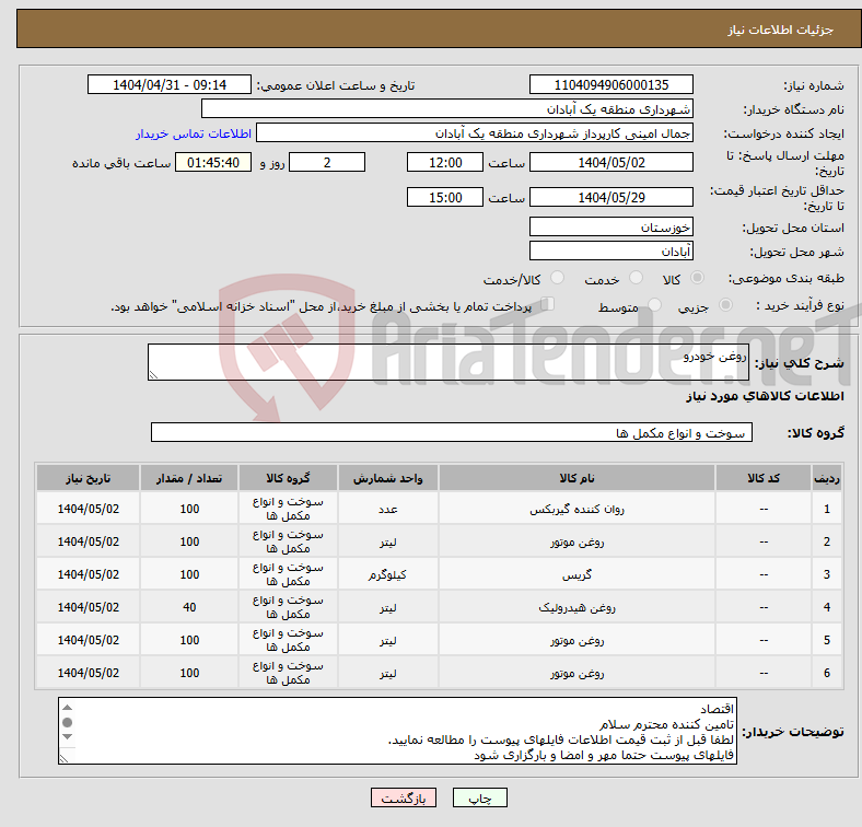 تصویر کوچک آگهی نیاز انتخاب تامین کننده-روغن خودرو