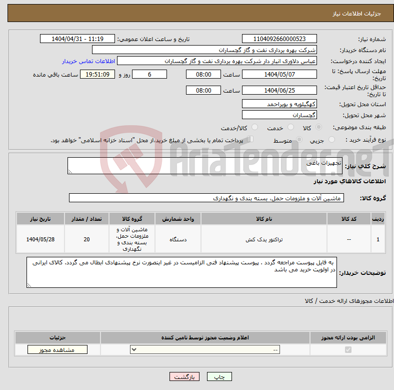 تصویر کوچک آگهی نیاز انتخاب تامین کننده-تجهیزات باغی