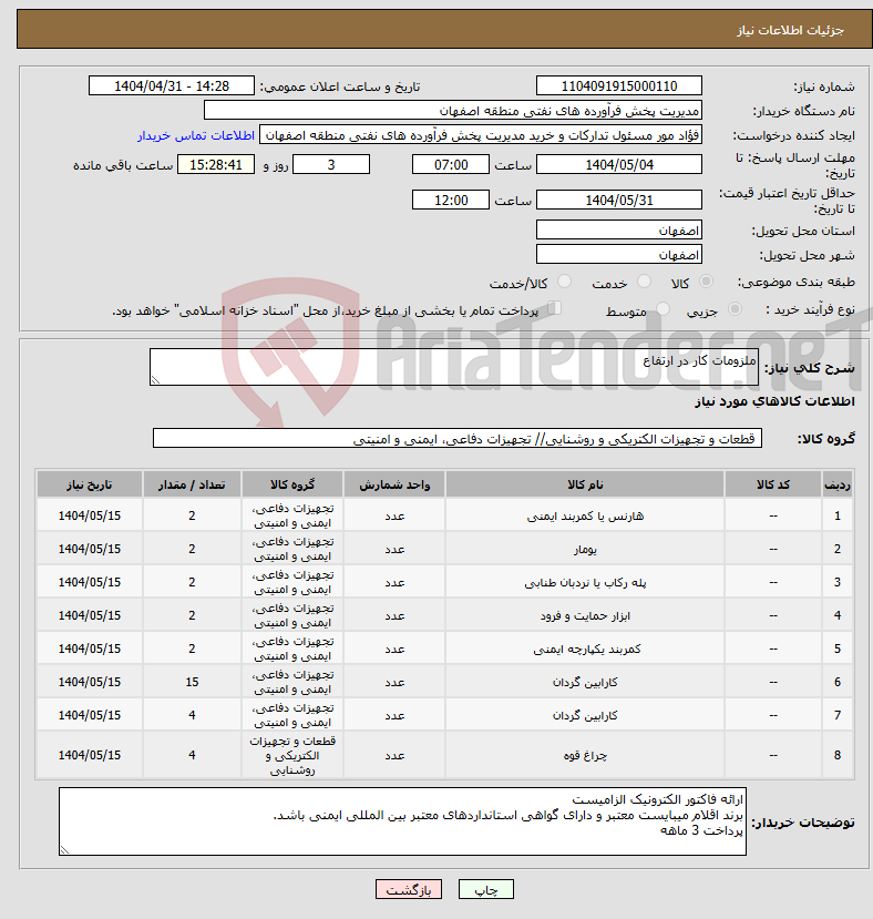 تصویر کوچک آگهی نیاز انتخاب تامین کننده-ملزومات کار در ارتفاع
