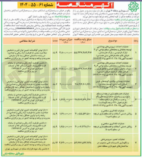 تصویر کوچک آگهی عملیات لکه گیری سطحی و روکش دستی آسفالت و همسطح سازی دریچه