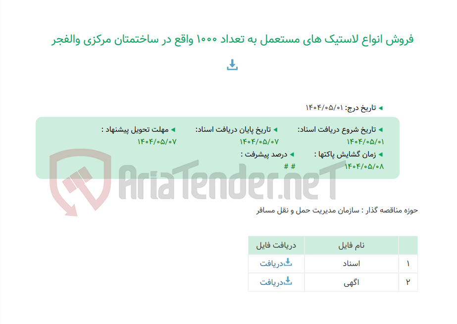 تصویر کوچک آگهی فروش انواع لاستیک های مستعمل به تعداد 1000 واقع در ساختمتان مرکزی والفجر