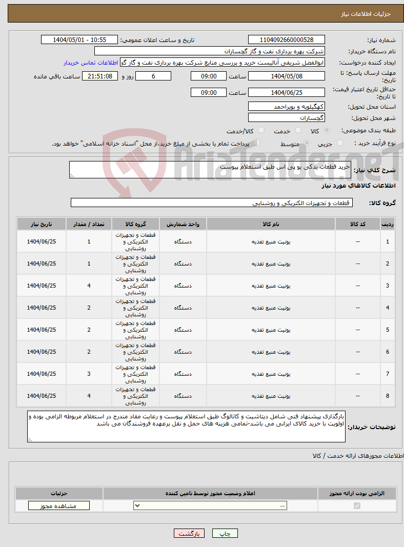 تصویر کوچک آگهی نیاز انتخاب تامین کننده-خرید قطعات یدکی یو پی اس طبق استعلام پیوست