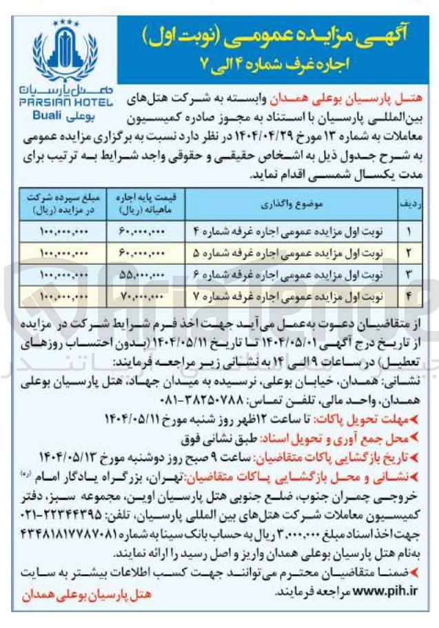 تصویر کوچک آگهی اجاره غرف شماره ۴ الی ۷ 
