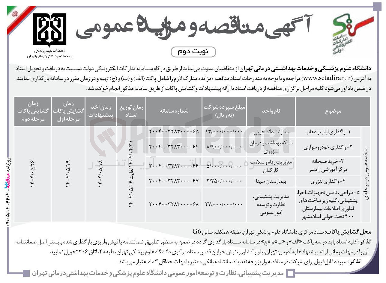 تصویر کوچک آگهی طراحی تامین تجهیزات اجرا پشتیبانی کلیه زیر ساخت های فناوری اطلاعات بیمارستان ۴۰۰ تخت خوابی