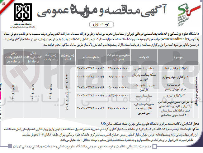 تصویر کوچک آگهی طراحی ، تامین تجهیزات اجراء پشتیبانی کلیه زیر ساخت های فناوری اطلاعات بیمارستان ۴۰۰ تخت خوابی